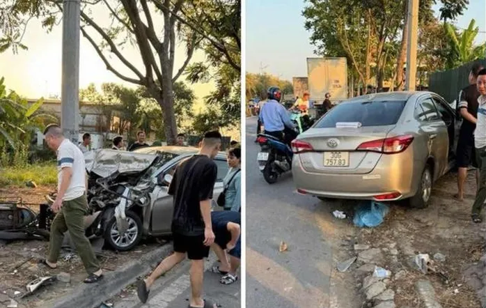 Hiện trường tên cướp taxi bỏ chạy gây TNGT trên địa bàn huyện Sóc Sơn, Hà Nội được người dân ghi lại.