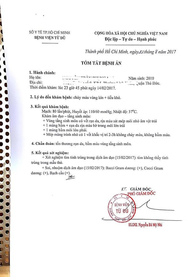 Tóm tắt bệnh án của Bệnh viện Từ Dũ.