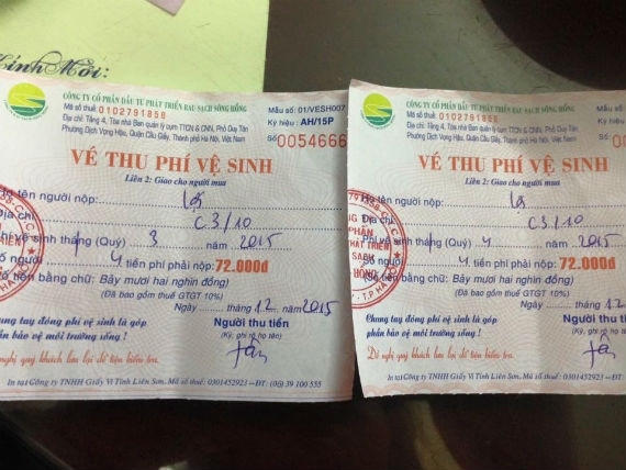 Công ty Sông Hồng là đơn vị duy nhất được thu phí vệ sinh trên địa bàn phường Yên Hòa, Cầu Giấy.