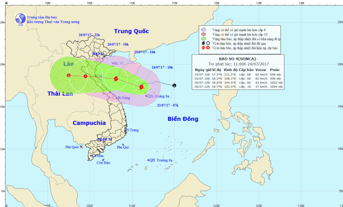 Dự báo hướng đi của cơn bão số 4. Ảnh: nchmf.gov.vn