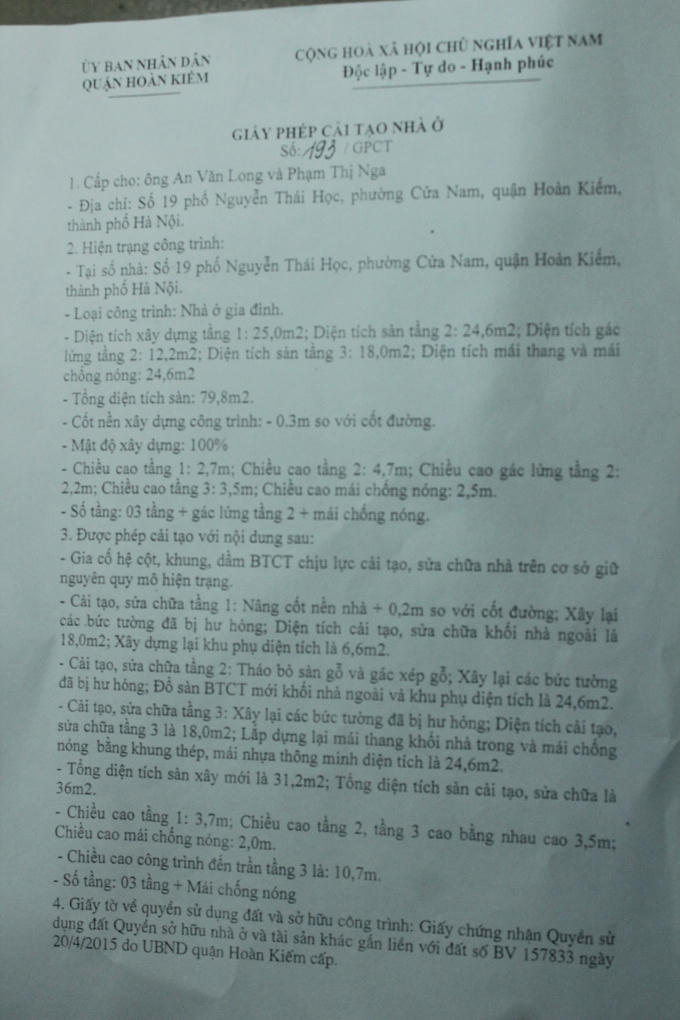 Giấy phép cải tạo của ngôi nhà.
