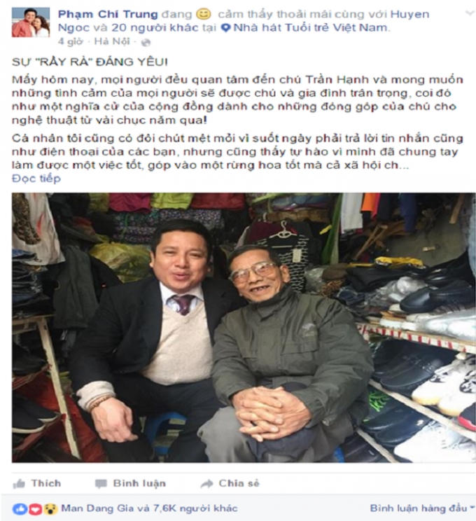 Tâm thư của NSƯT Chí Trung.  (Ảnh: Facebooker NV).