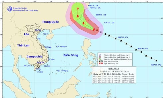 Hướng đi của siêu bão Nepartak. Ảnh: nchmf.gov.vn