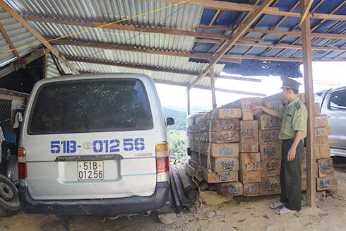 Xe ô tô cùng số lượng gỗ bị bắt giữ ( Ảnh báo Khánh Hòa).