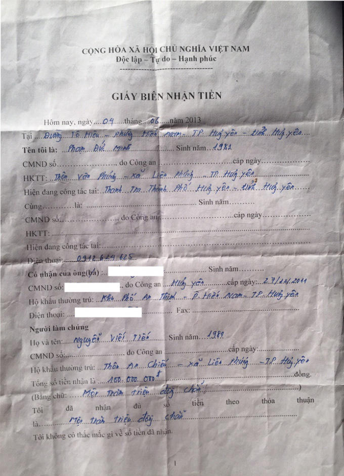 Giấy tờ nhận tiền chạy việc.