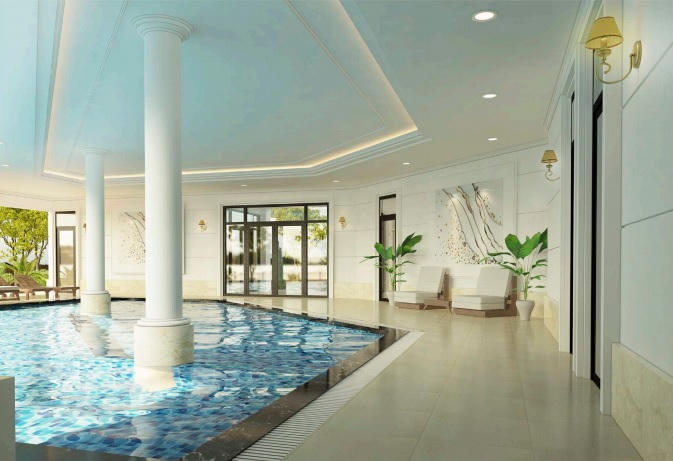 Tiện ích Clubhouse với bể bơi trong nhà, bể bơi ngoài trời, thư viện… góp phần mang đến cho cư dân những phút giây thư giãn thoải mái - (Hình ảnh phối cảnh minh họa).