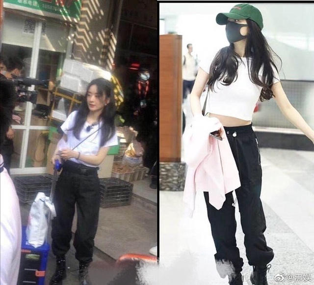 Một set đồ chung ý tưởng giữa Triệu Lệ Dĩnh (trái) và Dương Mịch (phải)