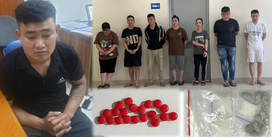 Các đối tượng cùng tang vật bị bắt giữ. (Ảnh: Công an Thanh Hoá)