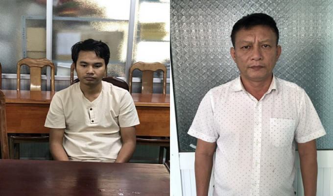 Nguyễn Văn Quý (chủ mưu-bìa trái), cùng Ngô Văn Trọng tại cơ quan Công an.