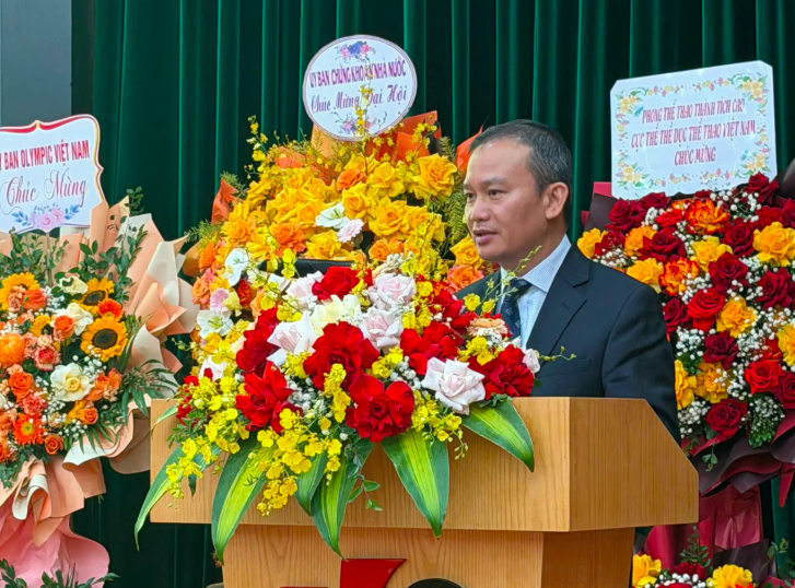 Ông Nguyễn Hồng Minh – Phó cục trưởng Cục Thể dục thể thao Việt Nam - phát biểu tại Đại hội.