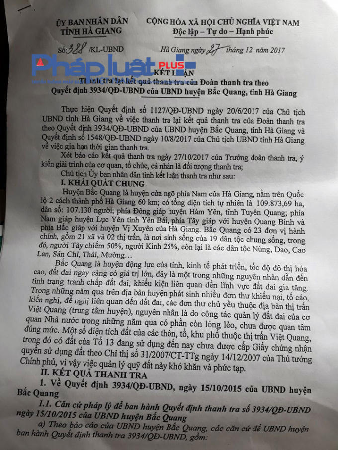 Công văn số 388/KL- UBND của UBND tỉnh Hà Giang.