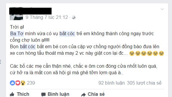 Xuất hiện 2 tin đồn bắt cóc trẻ em tại huyện Ba Tơ, tỉnh Quảng Ngãi.