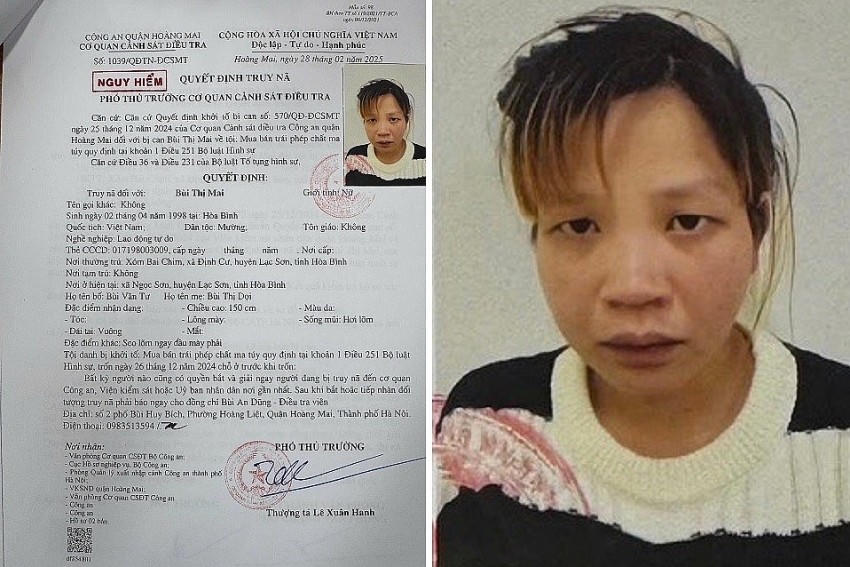 Công an TP Hà Nội đang truy nã đối với Bùi Thị Mai về tội "Mua bán trái phép chất ma túy".
