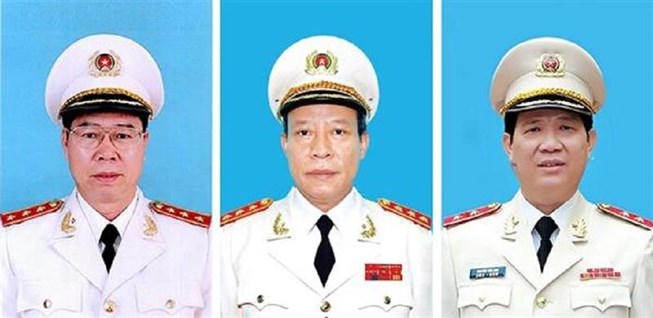 Thượng tướng Bùi Văn Nam, Thượng tướng Lê Quý Vương và Trung tướng Nguyễn Văn Sơn (từ trái qua). (Ảnh: Bộ Công an)