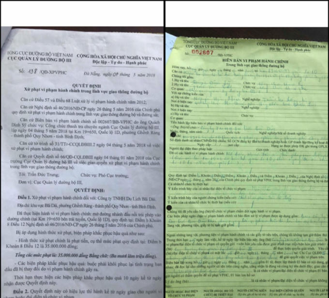 Đã bị Cục QLĐB III lập biên bản vi phạm, ra quyết định xử phạt theo các quy định hiện hành.