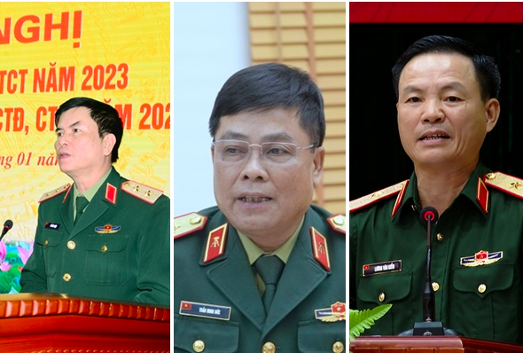 Trung tướng Đỗ Văn Thiện, Trung tướng Trần Minh Đức và Thiếu tướng Lương Văn Kiểm (từ trái qua phải) được bổ nhiệm giữ chức vụ mới.