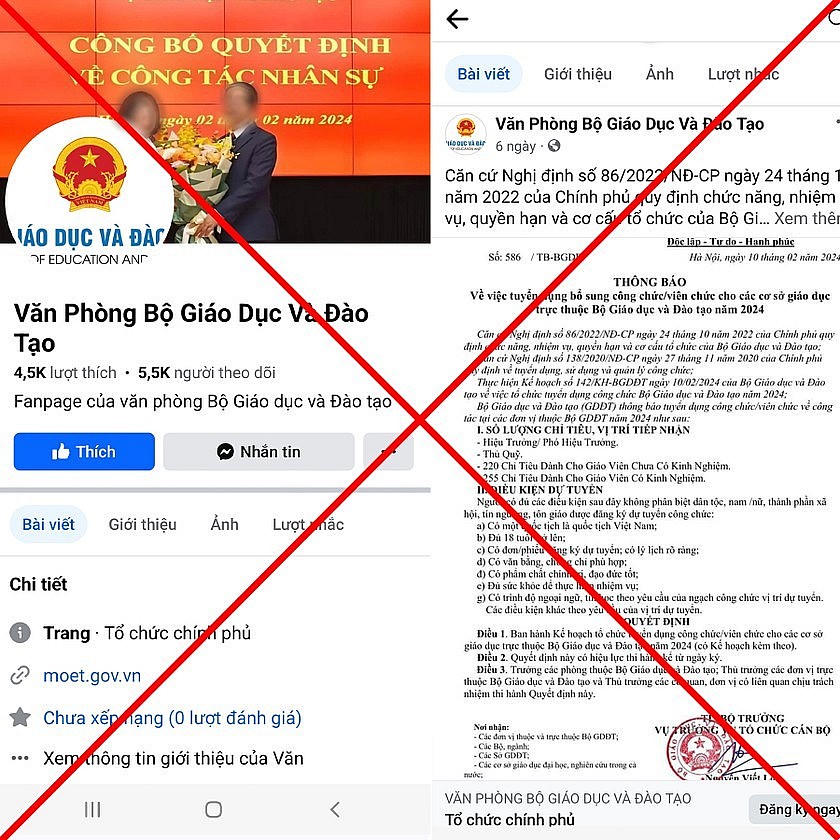 Trang thông tin mạo danh Bộ GD&ĐT.