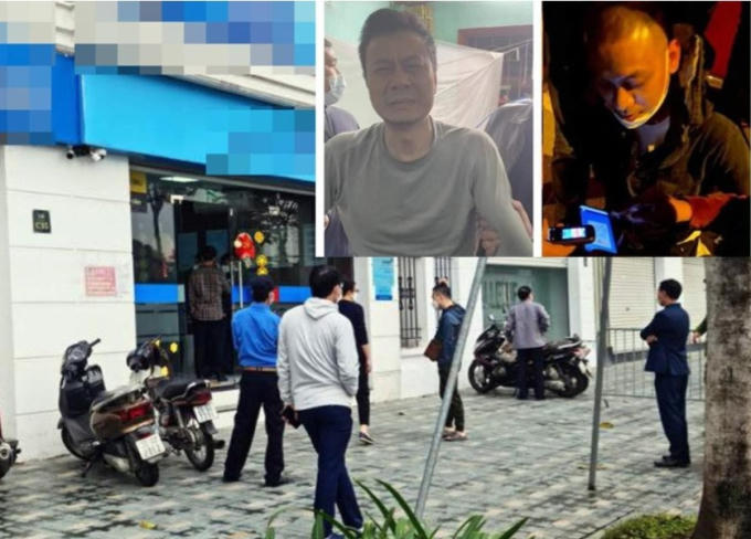 Hai đối tượng và hiện trường xảy ra vụ cướp ngân hàng ở phường Xuân Tảo. Ảnh Tiền Phong.