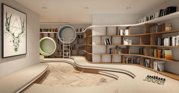 Phương án thiết kế thư viện cộng đồng Ong&Ong đề xuất cho Asahi Tower.