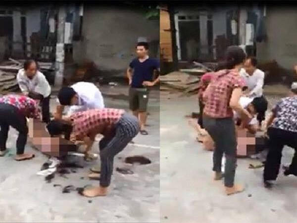 Vụ đánh ghen ở Vĩnh Phúc. Ảnh cắt từ clip.