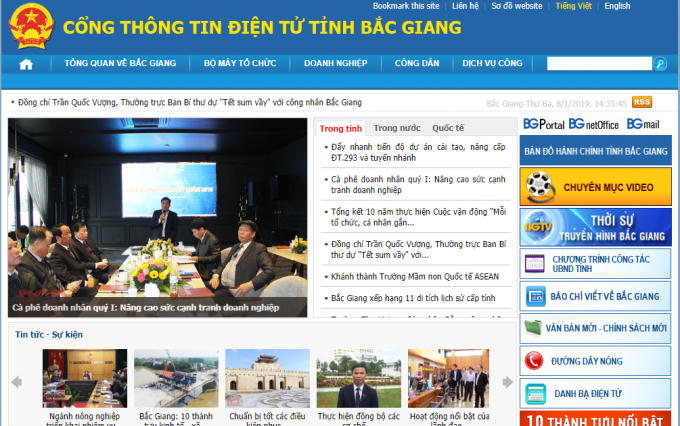Website cổng thông tin điện tử tỉnh Bắc Giang.