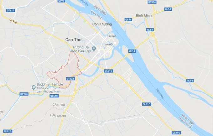 Phường An Bình (màu đỏ) ở Cần Thơ. Ảnh: Google Maps.