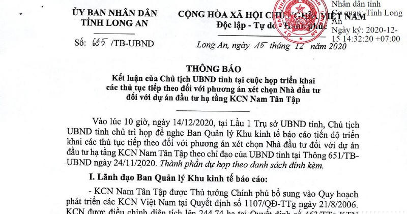 Quyết định “chọn mặt gửi vàng” của UBND tỉnh Long An với Dự án Nam Tân Tập được đánh giá là đúng luật, phù hợp thực tế.