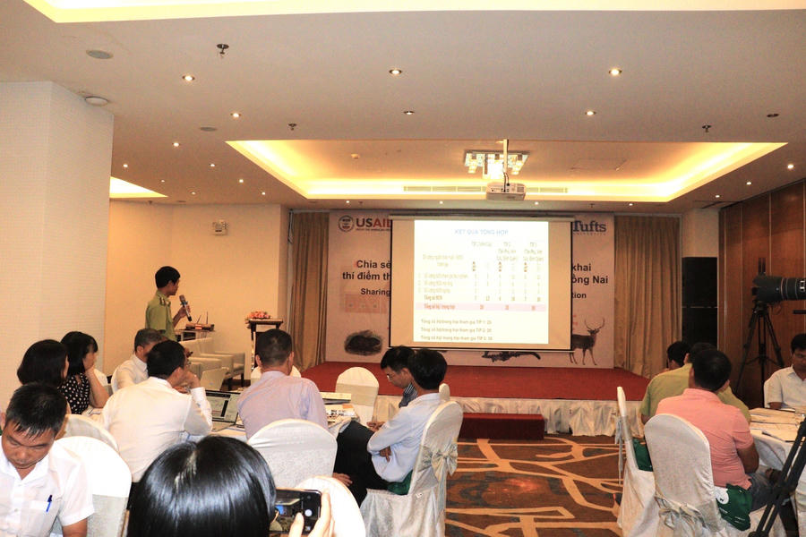 Đại diện Hạt Kiểm lâm Vĩnh Cửu chia sẻ kết quả ban đầu của dự án.