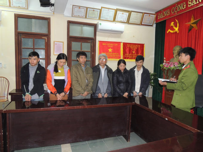 Các đối tượng tại cơ quan Công an. Ảnh Công an Hà Nam
