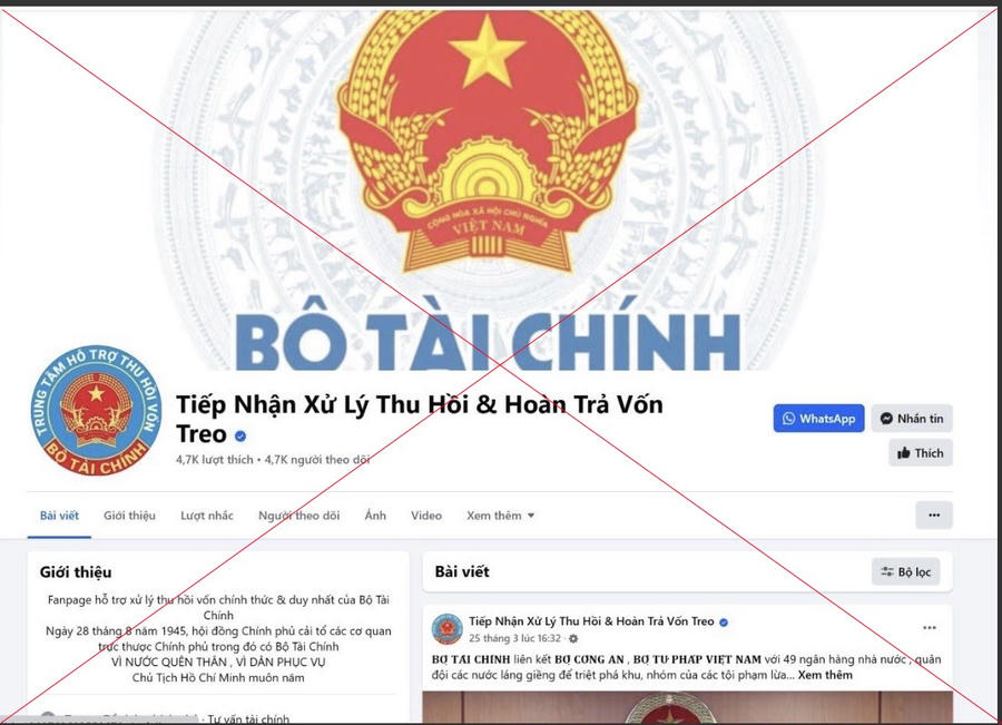 Cảnh báo giả mạo trang facebook của Bộ Tài chính để lừa đảo
