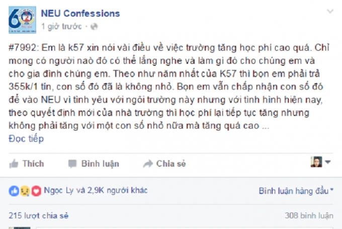 Confessions của sinh viên K57 ĐH Kinh tế Quốc Dân. (Nguồn: Facebook).