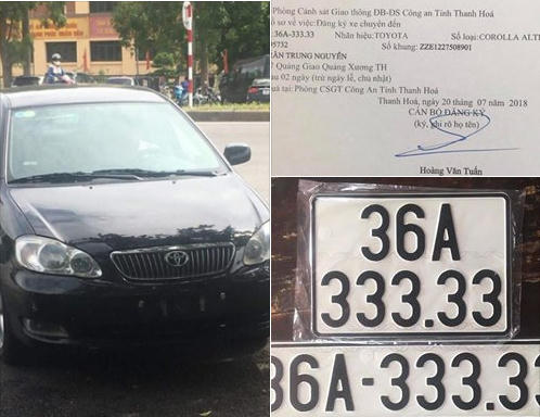 Vào tháng 7/2018, tại Thanh Hóa, một người mua lại chiếc Toyota Corolla Altis đời cũ đã may mắn bốc được biển số ngũ quý 3 siêu khủng khi sang tên, chuyển vùng chiếc xe này. Biển số chủ xe này bốc được là “36A-333.33”. Chiếc Toyota Corolla Altis này khoảng đời từ 2003- 2005, có giá bán hiện nay khoảng 300 triệu đồng. Nhiều người đánh giá, giá trị của chiếc biển số tương đương với giá tiền mà chủ xe đã bỏ ra mua lại. Song lại có những ý kiến cho rằng biển số này giá trị không quá lớn bởi do là biển tỉnh, không phải biển số của các thành phố như Hà Nội hay TP. Hồ Chí Minh. (Ảnh: Báo Giao thông)