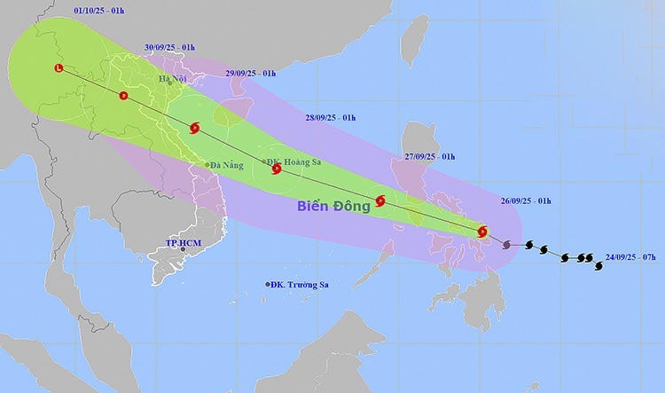 Hướng đi của bão Bualoi.