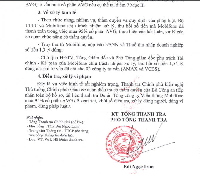 Thông báo kết luận Thanh tra của Thanh tra Chính phủ.