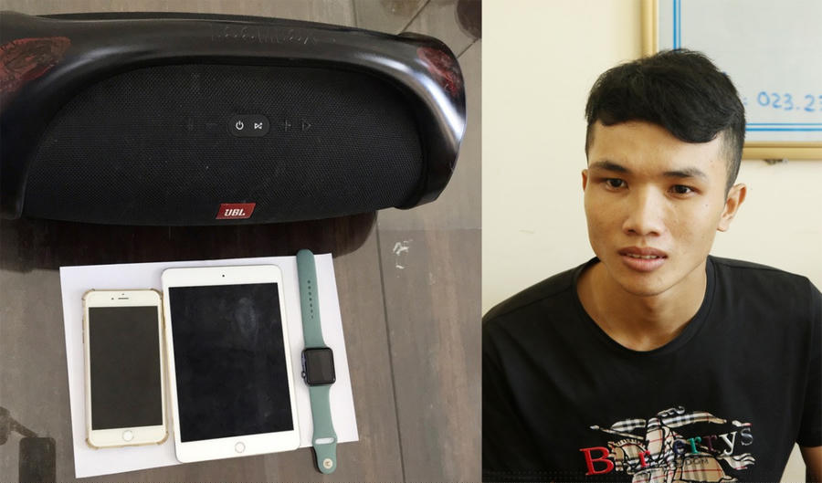 Đối tượng Thái Văn Hiệp cùng tang vật vụ án