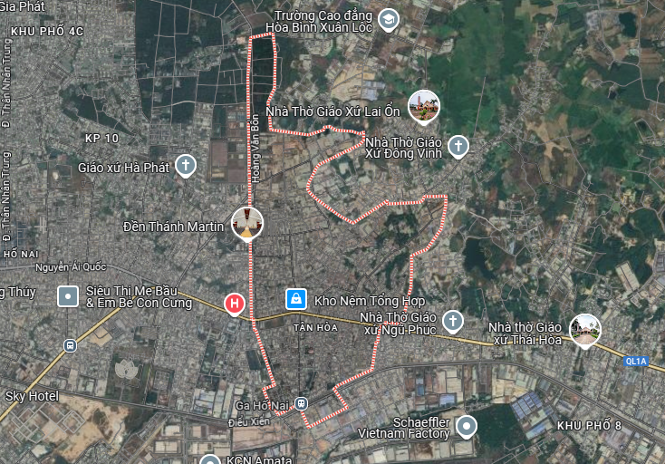 Phường Tân Hòa thể hiện trên bản đồ Google vệ tinh.