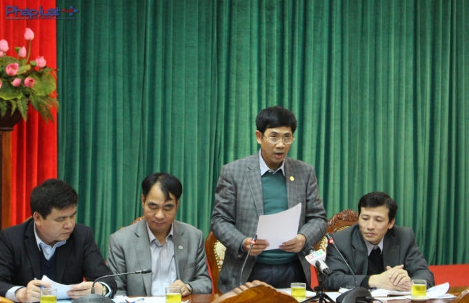 Ông Đoàn Văn Sinh, Trưởng phòng Văn hóa Thông tin huyện Sóc Sơn trả lời báo chí về công tác tổ chức hội Gióng. (Ảnh: Đức Biên)