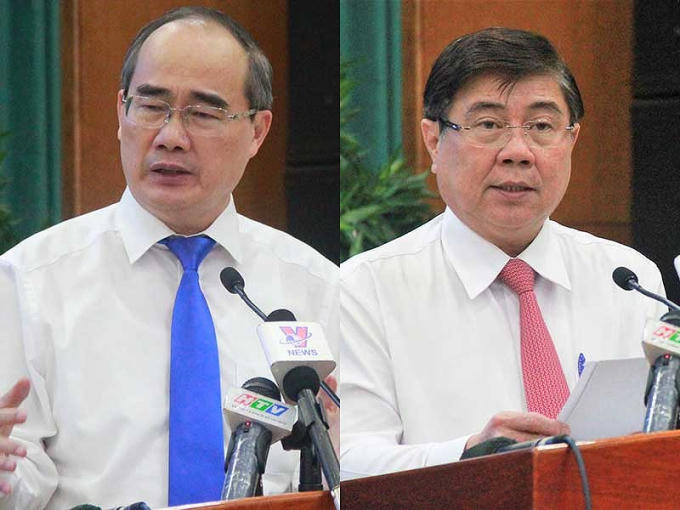 Bí thư Thành ủy TP.HCM Nguyễn Thiện Nhân và Chủ tịch UBND TP Nguyễn Thành Phong nêu quyết tâm mạnh mẽ để tạo sức bật ngay từ đầu năm 2019 cho TP. Ảnh: HẢI LONG