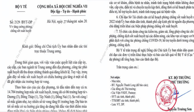 Bộ Y tế yêu cầu chủ động triển khai các biện pháp phòng chống, không để dịch bùng phát, hạn chế tối đa số mắc và tử vong.