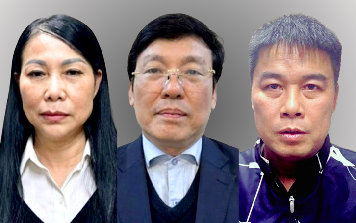 Bị can Bị can Hoàng Thị Thúy Lan - cựu Bí thư Tỉnh ủy Vĩnh Phúc (bía trái), bị can Lê Duy Thành cựu Chủ tịch UBND tỉnh Vĩnh Phúc (giữa) và Chủ tịch Tập đoàn Phúc Sơn Nguyễn Văn Hậu (bìa phải) - Ảnh: Bộ Công an.