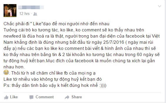 Chia sẻ trên trang cá nhân của Facebooker.