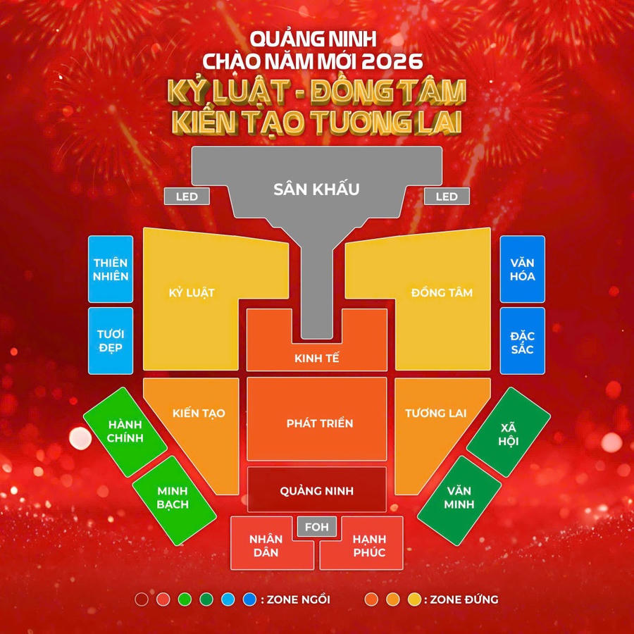 Sơ đồ chỗ ngồi tại chương trình Countdown Quảng Ninh chào năm mới 2026.
