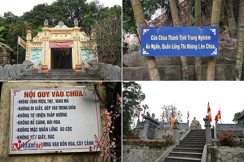 Chùa Tiêu ghi rõ các quy định về những điều không được làm tại đây. (Ảnh: Đoàn Bổng)