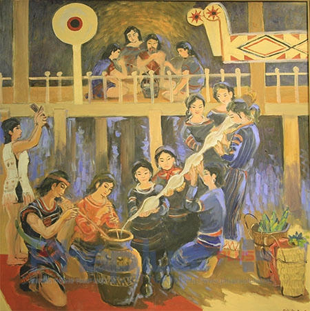 Thông qua những bức phác họa của chính mình, Họa sỹ Đức Dụ mong muốn: "Những thế hệ trẻ đừng quên quá khứ, trường sơn vẫn còn đến ngày nay, thấy trường sơn đường to, đường rộng thì phải nghĩ lại trước kia là như thế nào!?". (Tác phẩm: Tiệc rượu mừng chiến thắng; chất liệu sơn dầu, phác họa năm 2004).