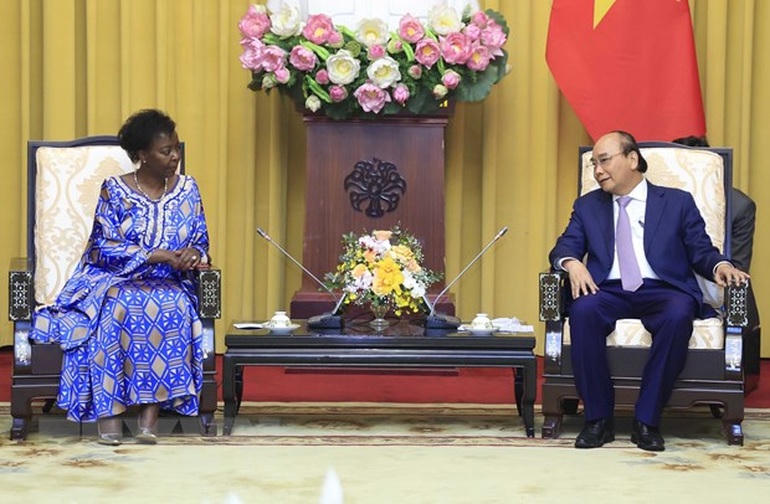 Chủ tịch nước Nguyễn Xuân Phúc tiếp Tổng Thư ký Tổ chức quốc tế Pháp ngữ (Ảnh: TTXVN).