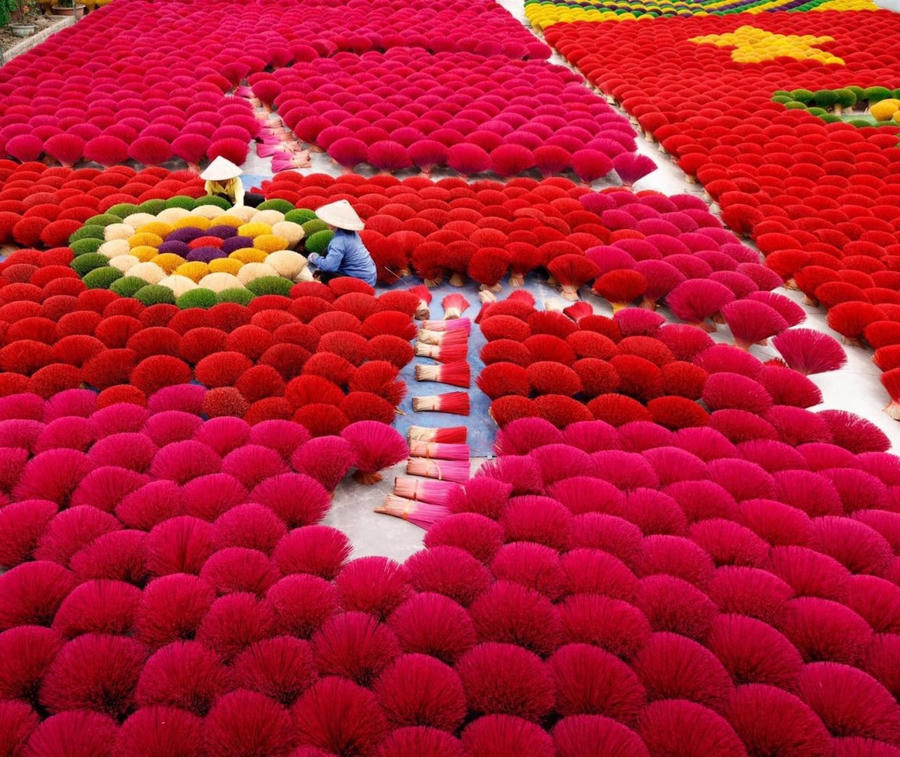 Làng nghề tăm hương Quảng Phú Cầu (huyện Ứng Hòa, Hà Nội). (Ảnh: Hồng Ngát)