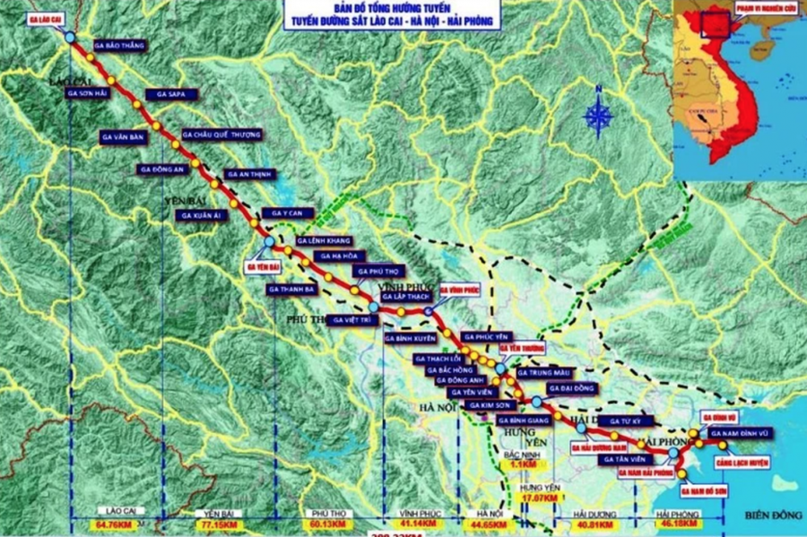 Bản đồ tổng hướng tuyến đường sắt Lào Cai-Hà Nội-Hải Phòng. (Ảnh: nhandan.vn)