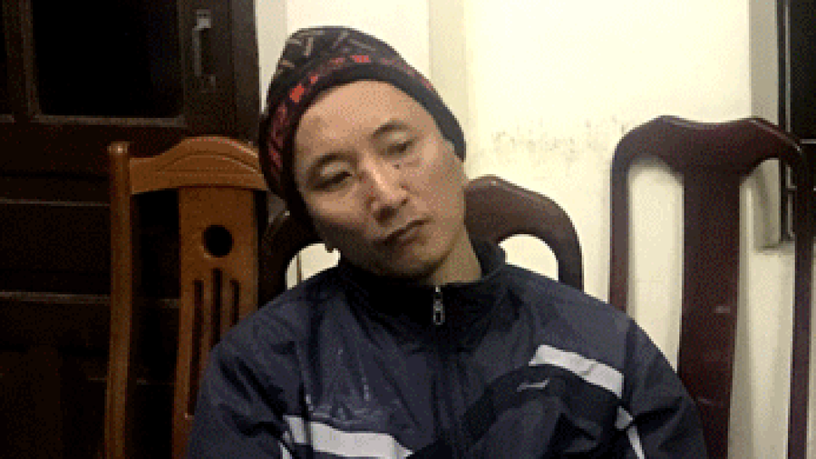 Nghi phạm Trần Thế Khương tại cơ quan công an.