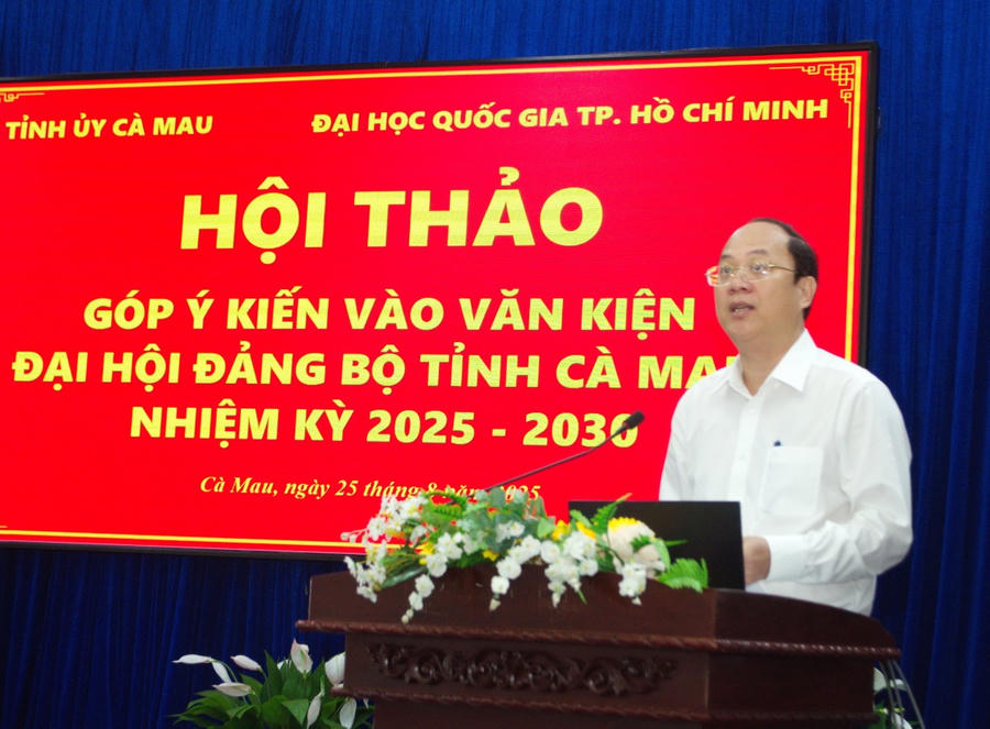 Ông Nguyễn Hồ Hải - Bí thư Tỉnh ủy Cà Mau, phát biểu chào mừng Hội thảo.