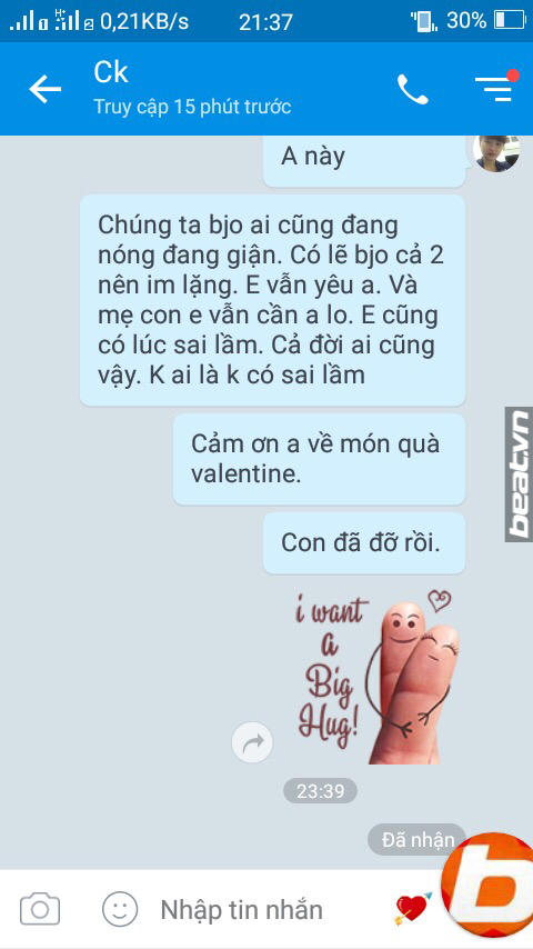 Hội thoại từ người vợ gửi đến chồng mình nhưng không nhận được hồi âm đáp trả. (Nguồn: Beatvn)